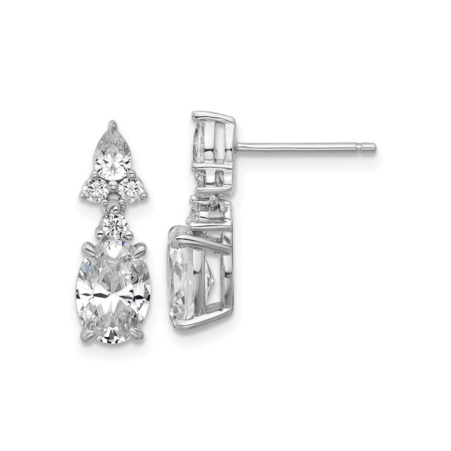 Sterling Silver Dangle Earrings with Oval Cut Cubic Zirconia and Clear Round and Pear Stones
