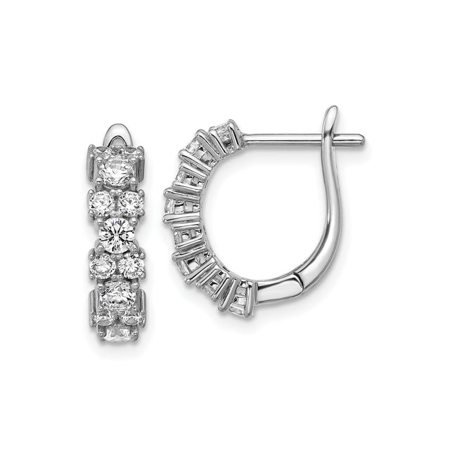 Sterling Silver Hoop Earrings with Round Cubic Zirconia in Prong Setting