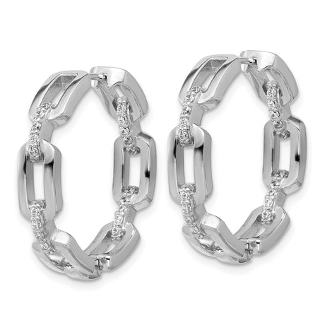 Sterling Silver Hoop Earrings with Cubic Zirconia, Geometric Link Chain Style for Women