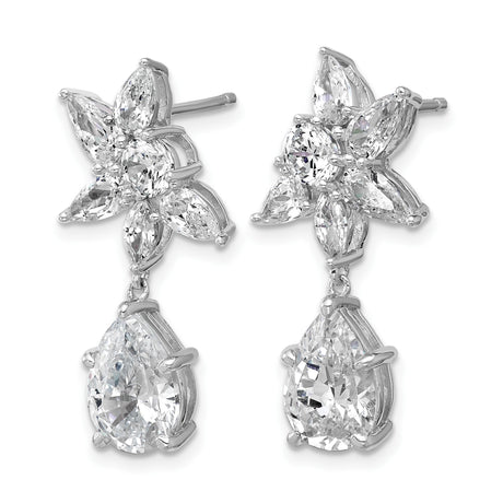 Sterling Silver Dangle Earrings with Cubic Zirconia, Marquise and Round Floral Cluster Design