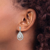 Sterling Silver Teardrop Dangle Earrings with Pear-Shaped Cubic Zirconia and Double Halo Pavé Accents