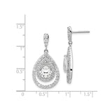 Sterling Silver Teardrop Dangle Earrings with Pear-Shaped Cubic Zirconia and Double Halo Pavé Accents