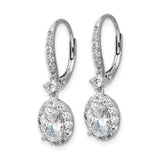 Sterling Silver Drop Earrings with Oval Cut Cubic Zirconia and Halo Leverback Design