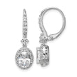 Sterling Silver Drop Earrings with Oval Cut Cubic Zirconia and Halo Leverback Design