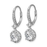 Sterling Silver Dangle Earrings with Round Cut Cubic Zirconia in Halo Setting