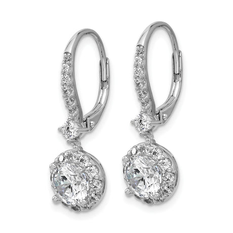 Sterling Silver Dangle Earrings with Round Cut Cubic Zirconia in Halo Setting