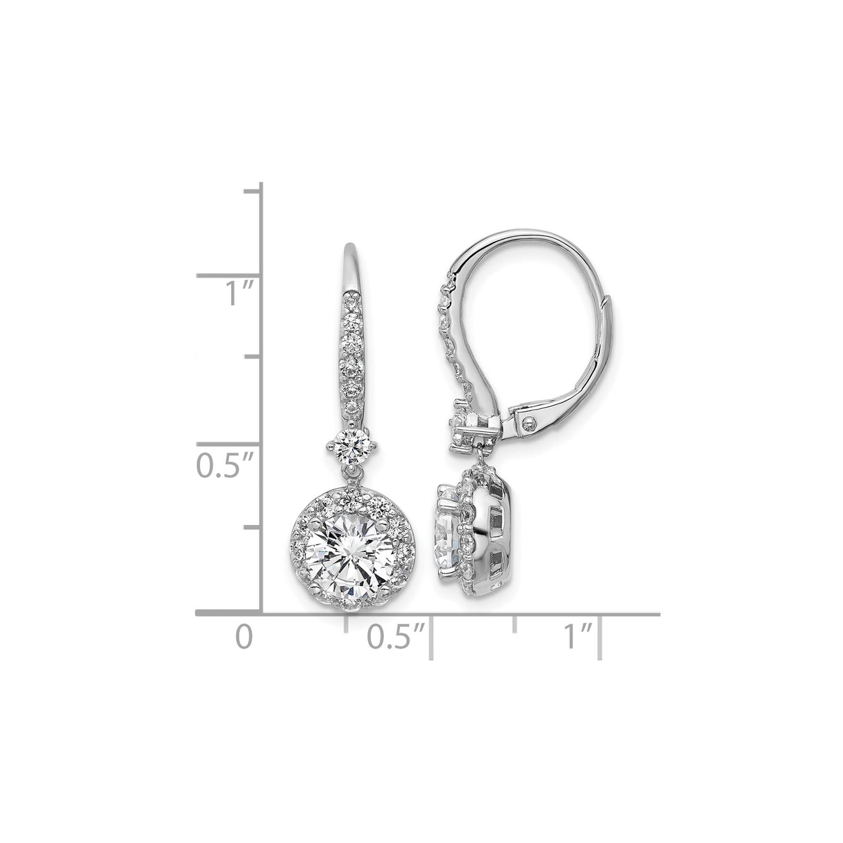 Sterling Silver Dangle Earrings with Round Cut Cubic Zirconia in Halo Setting