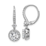 Sterling Silver Dangle Earrings with Round Cut Cubic Zirconia in Halo Setting