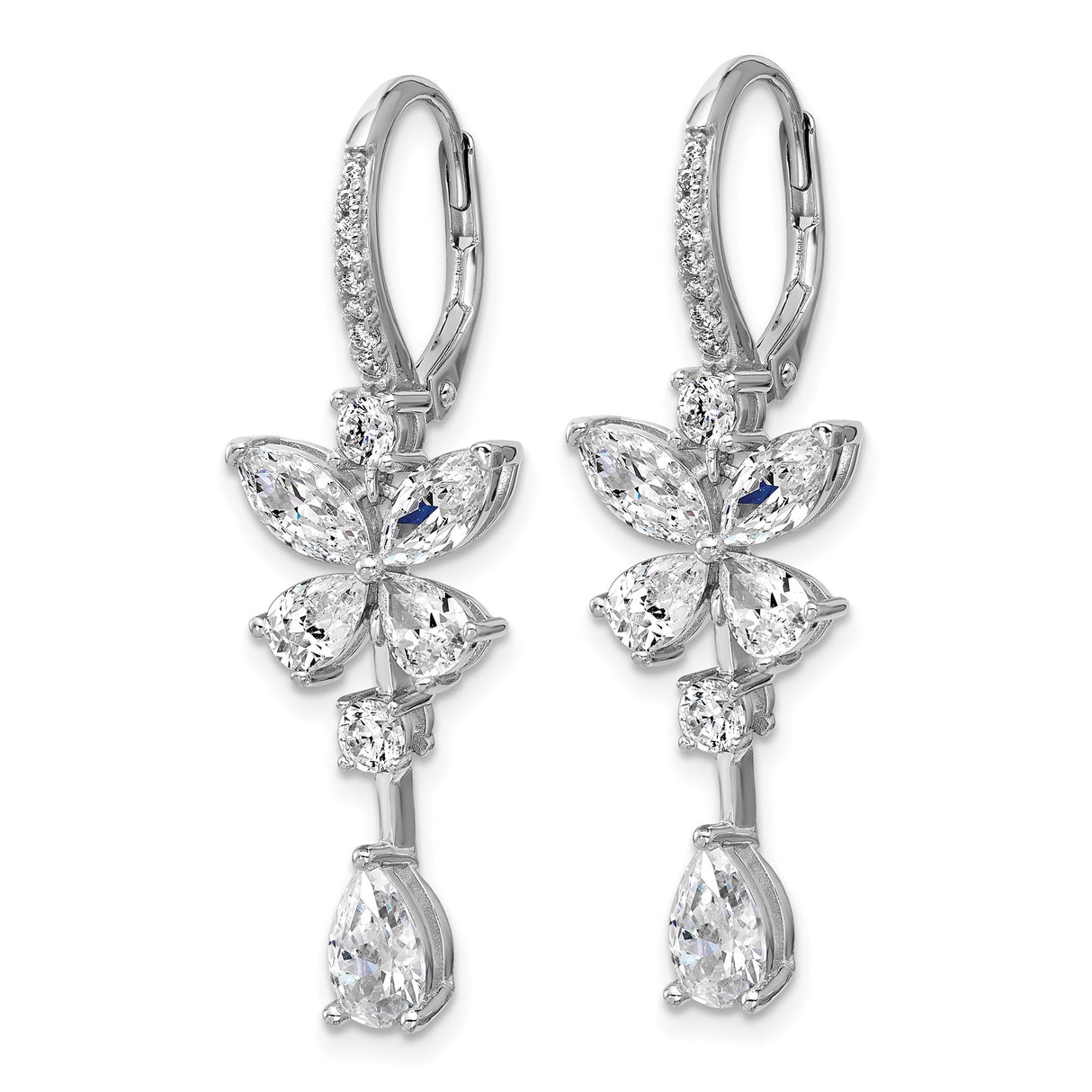 Sterling Silver Butterfly Dangle Earrings with Cubic Zirconia, Leverback Drop Design
