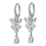Sterling Silver Butterfly Dangle Earrings with Cubic Zirconia, Leverback Drop Design