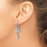 Sterling Silver Butterfly Dangle Earrings with Cubic Zirconia, Leverback Drop Design