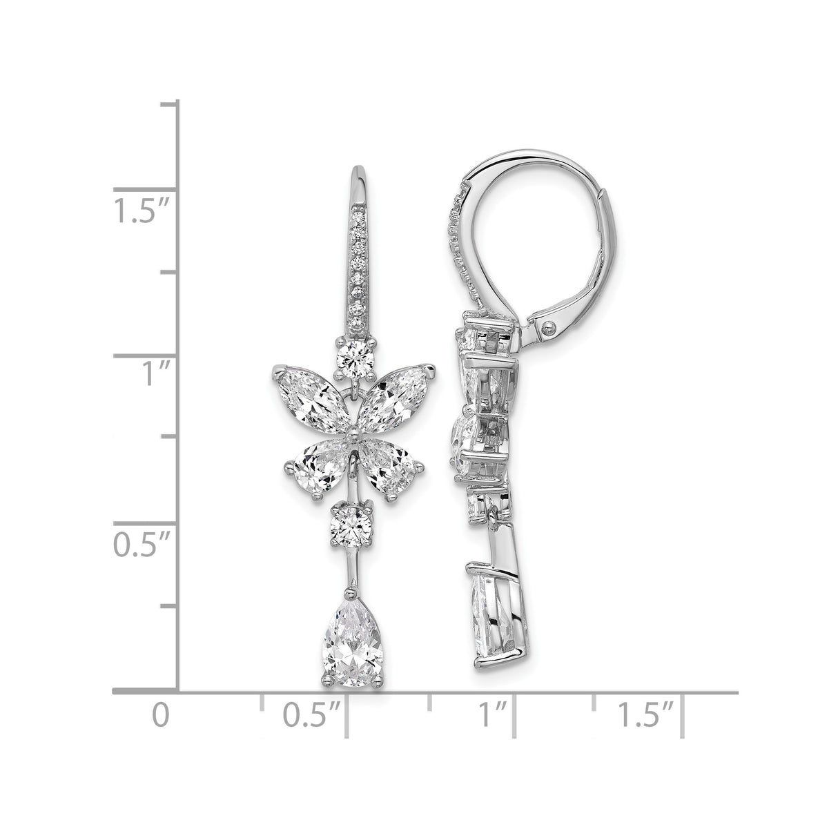 Sterling Silver Butterfly Dangle Earrings with Cubic Zirconia, Leverback Drop Design