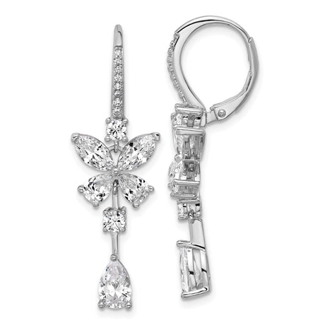 Sterling Silver Butterfly Dangle Earrings with Cubic Zirconia, Leverback Drop Design