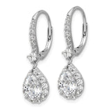 Sterling Silver Dangle Earrings with Pear-Shaped Cubic Zirconia and Halo Design