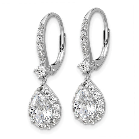 Sterling Silver Dangle Earrings with Pear-Shaped Cubic Zirconia and Halo Design