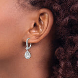 Sterling Silver Dangle Earrings with Pear-Shaped Cubic Zirconia and Halo Design