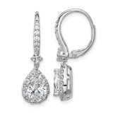Sterling Silver Dangle Earrings with Pear-Shaped Cubic Zirconia and Halo Design