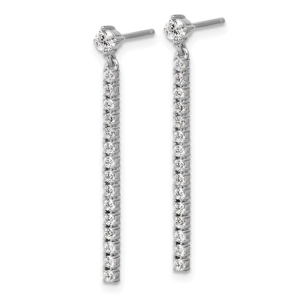 Sterling Silver Dangle Earrings with Cubic Zirconia Vertical Bar Design for Women