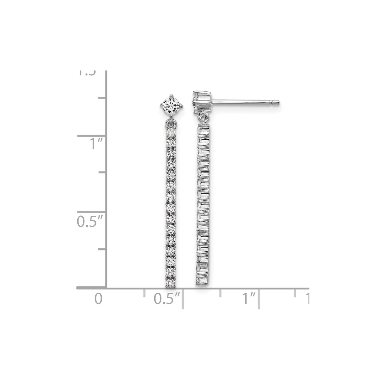 Sterling Silver Dangle Earrings with Cubic Zirconia Vertical Bar Design for Women