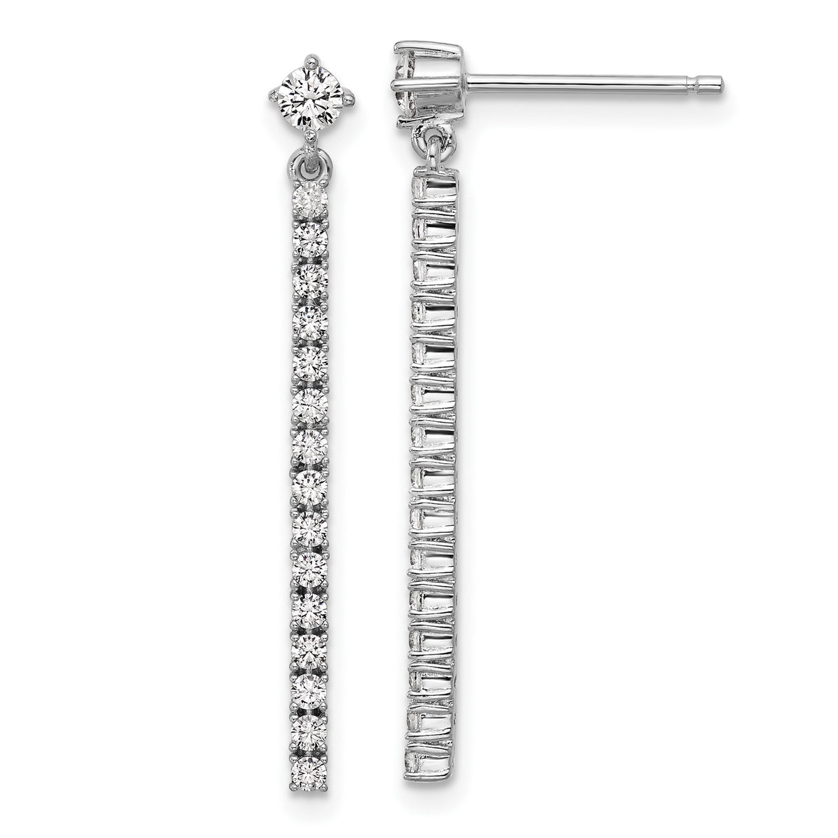Sterling Silver Dangle Earrings with Cubic Zirconia Vertical Bar Design for Women