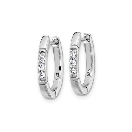 Sterling Silver Hoop Earrings with Three Cubic Zirconia Stones, Modern Minimalist Oval Design