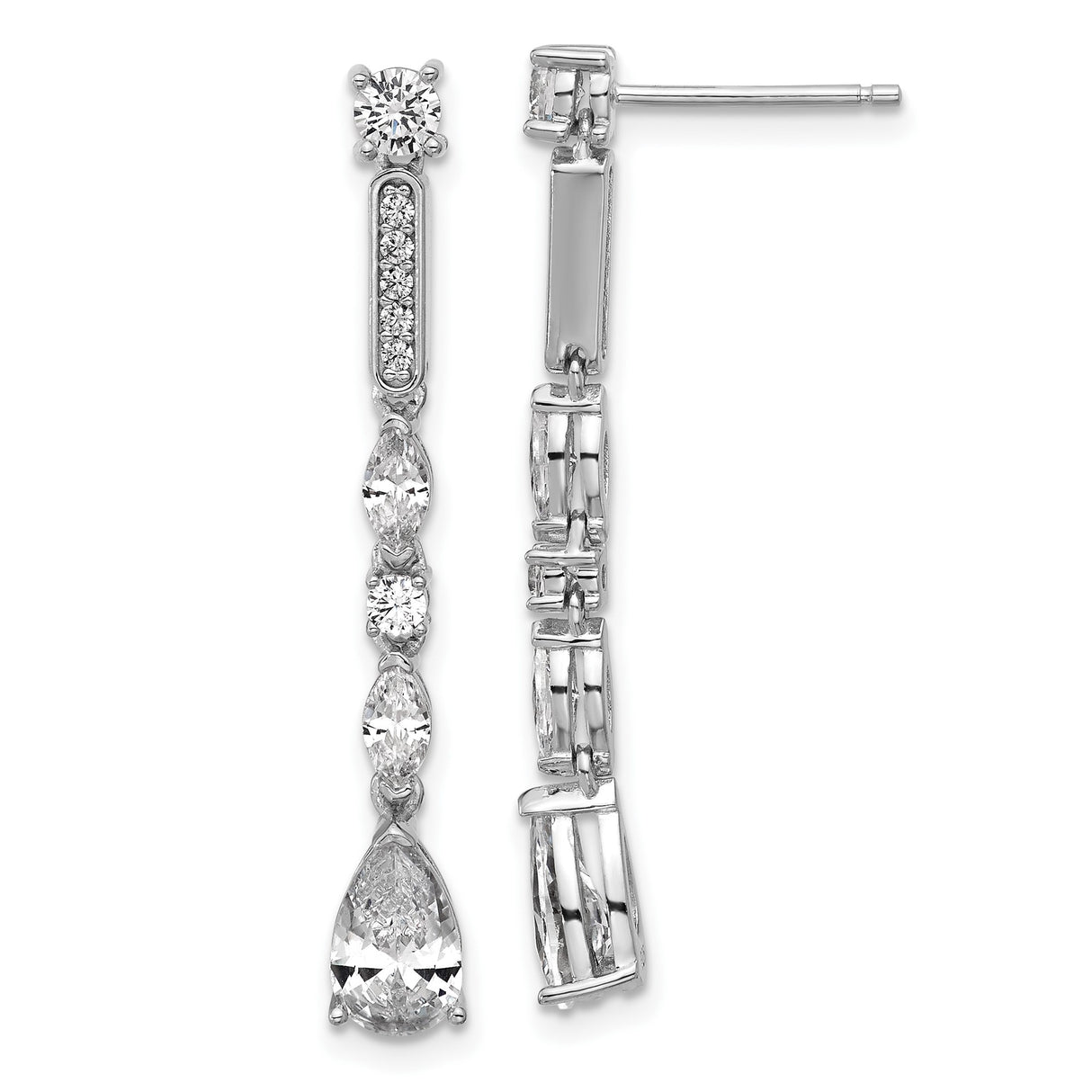 Sterling Silver Dangle Drop Earrings with Cubic Zirconia in Marquise, Round, and Teardrop Cuts