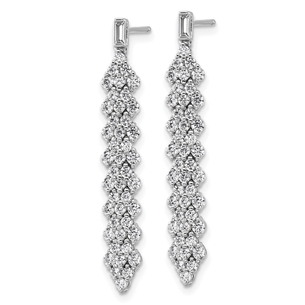 Sterling Silver Drop Earrings with Cascading Cubic Zirconia in Diamond Pattern
