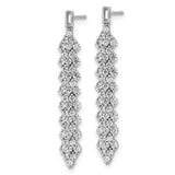 Sterling Silver Drop Earrings with Cascading Cubic Zirconia in Diamond Pattern