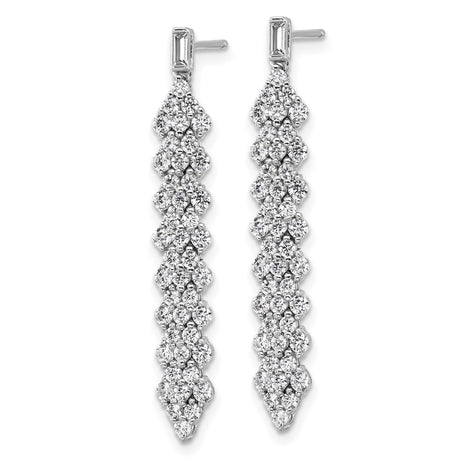 Sterling Silver Drop Earrings with Cascading Cubic Zirconia in Diamond Pattern