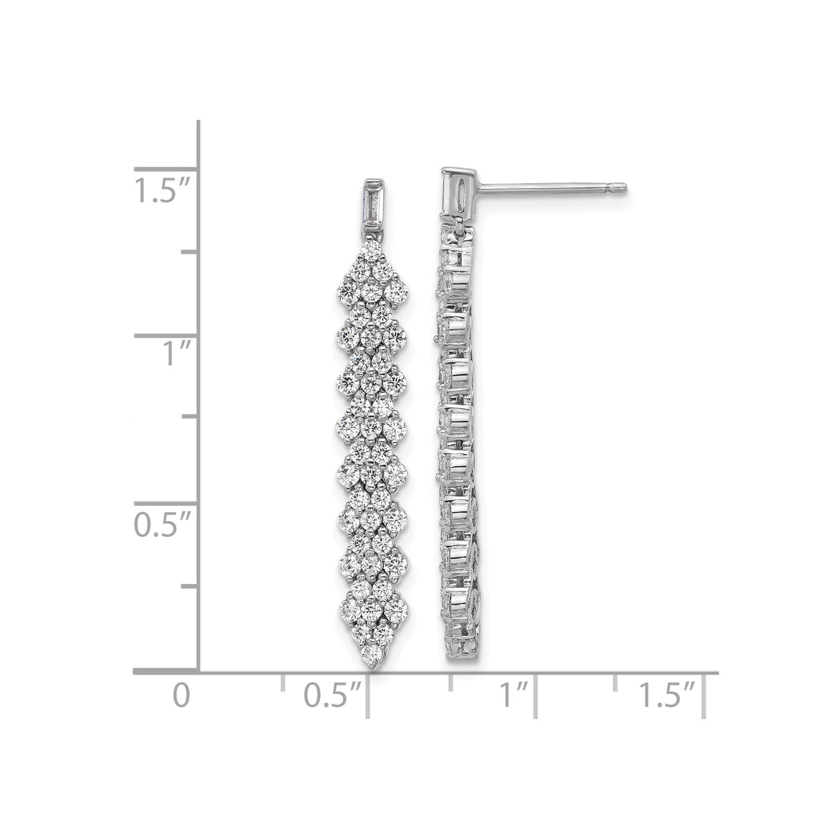Sterling Silver Drop Earrings with Cascading Cubic Zirconia in Diamond Pattern