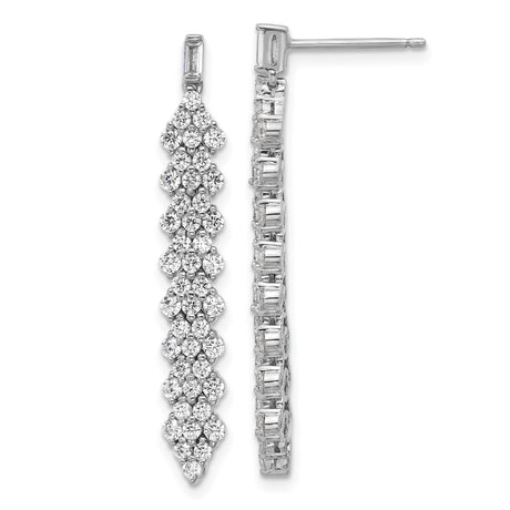 Sterling Silver Drop Earrings with Cascading Cubic Zirconia in Diamond Pattern