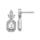 Sterling Silver Drop Earrings with Emerald Cut Cubic Zirconia, Halo and Marquise Accents, Floral Motif
