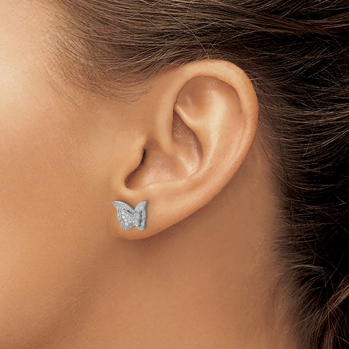 Sterling Silver Butterfly Stud Earrings with Cubic Zirconia Accents
