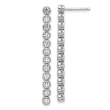 Sterling Silver Linear Drop Earrings with Cubic Zirconia, Rhodium Plated Long Bar Design