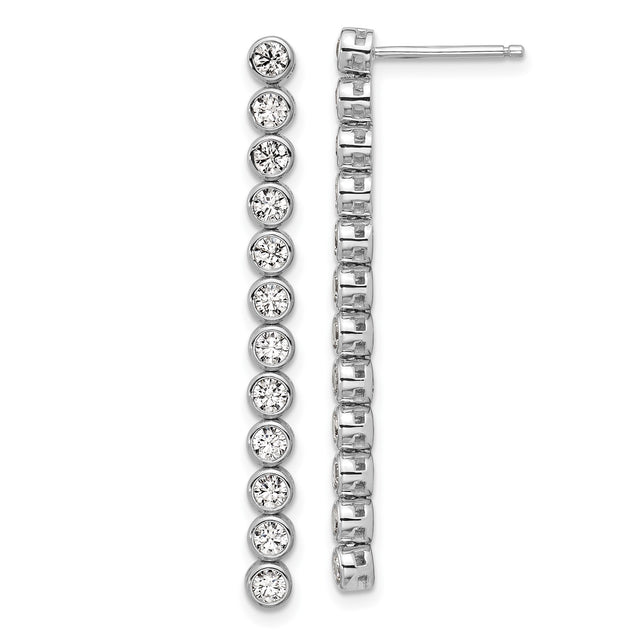 Sterling Silver Linear Drop Earrings with Cubic Zirconia, Rhodium Plated Long Bar Design