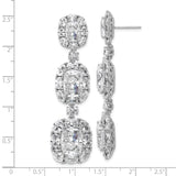 Sterling Silver Drop Earrings with Cubic Zirconia, Halo Setting, Vintage Tiered Dangle Design