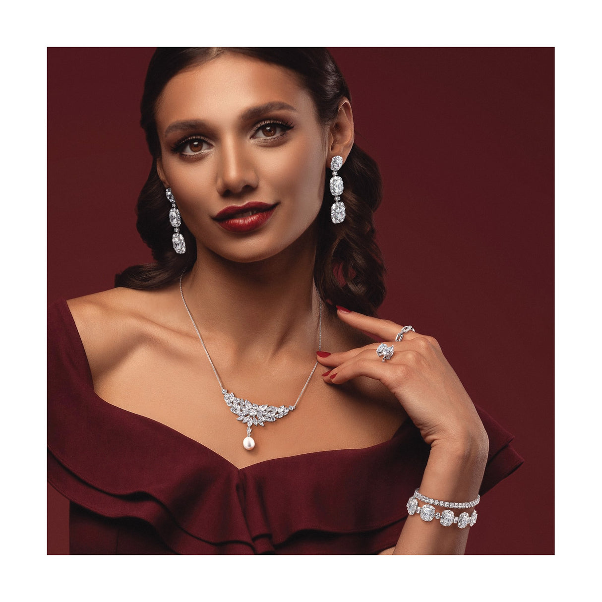 Sterling Silver Drop Earrings with Cubic Zirconia, Halo Setting, Vintage Tiered Dangle Design