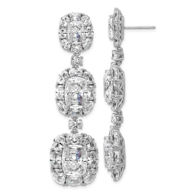 Sterling Silver Drop Earrings with Cubic Zirconia, Halo Setting, Vintage Tiered Dangle Design
