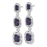 Sterling Silver Dangle Earrings with Three Cushion Cut Cubic Zirconia in Halo Setting