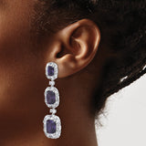 Sterling Silver Dangle Earrings with Three Cushion Cut Cubic Zirconia in Halo Setting
