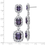 Sterling Silver Dangle Earrings with Three Cushion Cut Cubic Zirconia in Halo Setting
