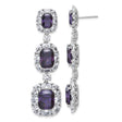 Sterling Silver Dangle Earrings with Three Cushion Cut Cubic Zirconia in Halo Setting