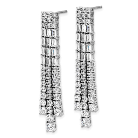 Sterling Silver Drop Earrings with Baguette and Round Cubic Zirconia, Chandelier Dangle Style