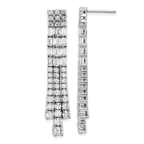 Sterling Silver Drop Earrings with Baguette and Round Cubic Zirconia, Chandelier Dangle Style