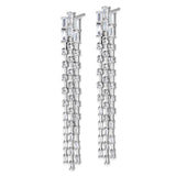 Sterling Silver Dangle Earrings with Baguette and Round Cubic Zirconia, Cascading Multi Row Design