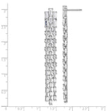 Sterling Silver Dangle Earrings with Baguette and Round Cubic Zirconia, Cascading Multi Row Design