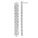 Sterling Silver Dangle Earrings with Baguette and Round Cubic Zirconia, Cascading Multi Row Design