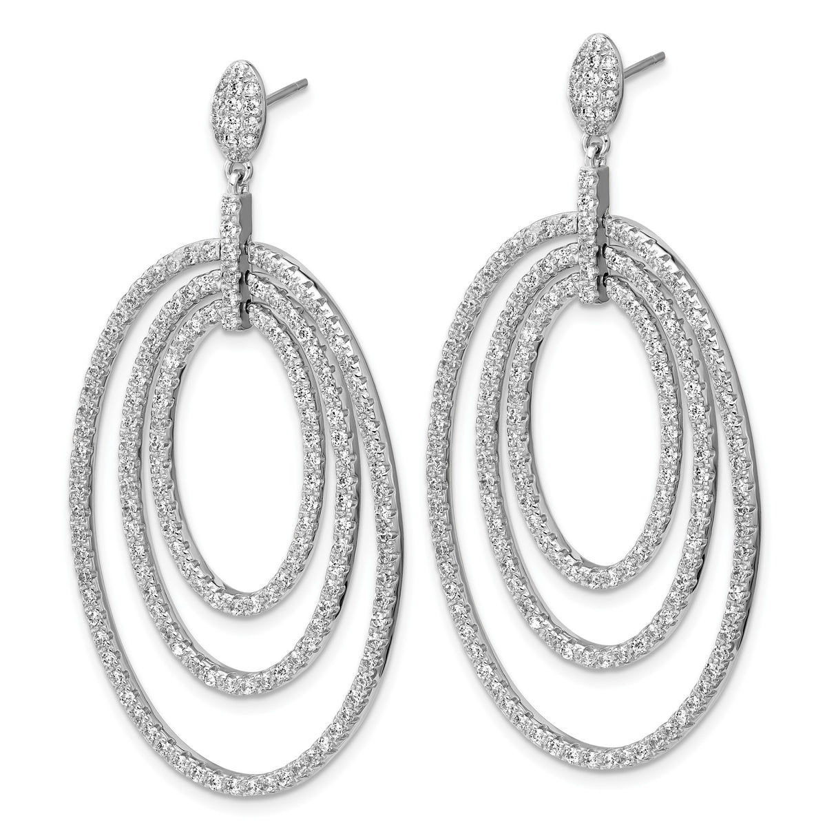 Sterling Silver Dangle Earrings with Cubic Zirconia, Graduated Oval Hoop Drop Design for Women