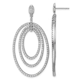Sterling Silver Dangle Earrings with Cubic Zirconia, Graduated Oval Hoop Drop Design for Women