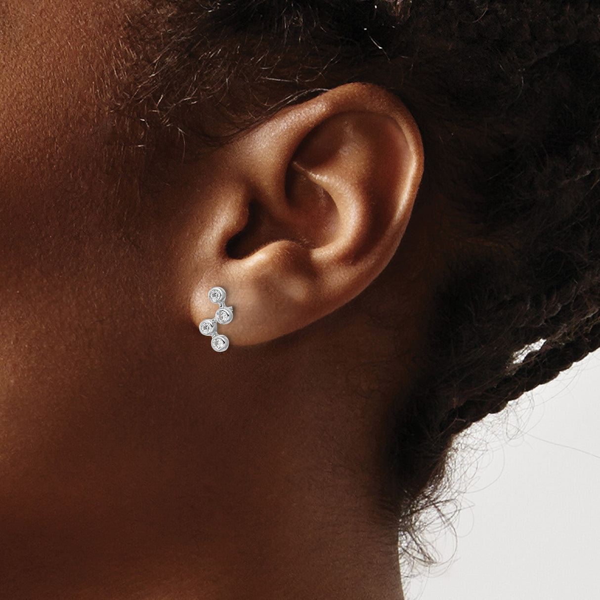 Sterling Silver Stud Earrings with Three Stone Cluster Design and Cubic Zirconia Accents